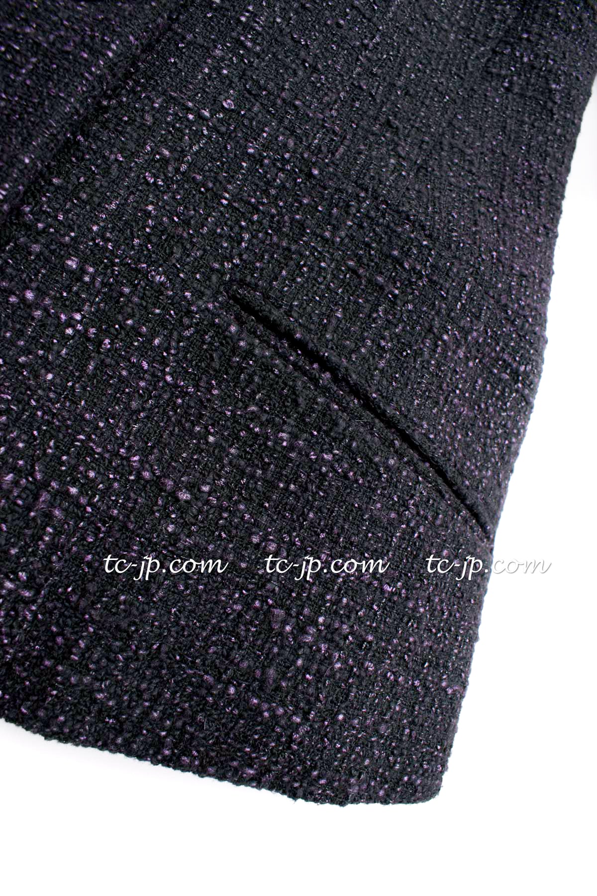 CHANEL 12A Black Purple Gripox Buttons Cotton Tweed Jacket 34 シャネル ブラック パープル グリポワ宝石 ボタン コットン ツイード ジャケット 即発