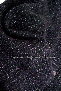 CHANEL 12A Black Purple Gripox Buttons Cotton Tweed Jacket 34 シャネル ブラック パープル グリポワ宝石 ボタン コットン ツイード ジャケット 即発