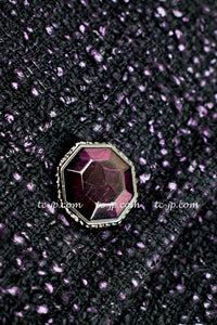 CHANEL 12A Black Purple Gripox Buttons Cotton Tweed Jacket 34 シャネル ブラック パープル グリポワ宝石 ボタン コットン ツイード ジャケット 即発