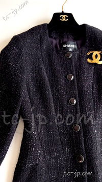 CHANEL 12A Black Purple Gripox Buttons Cotton Tweed Jacket 34 シャネル ブラック パープル グリポワ宝石 ボタン コットン ツイード ジャケット 即発