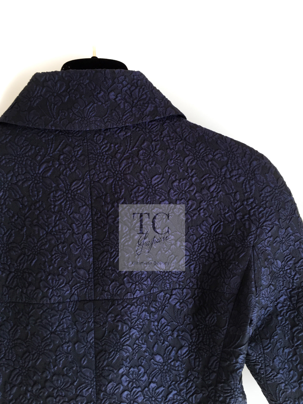 CHANEL 14C Dark Navy Black Camellia Silk Double Jacket 34 シャネル ダークネイビー ブラック カメリア シルク ダブル ジャケット 即発