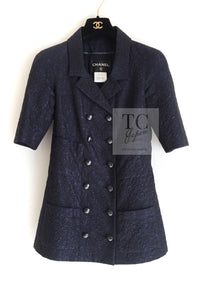 CHANEL 14C Dark Navy Black Camellia Silk Double Jacket 34 シャネル ダークネイビー ブラック カメリア シルク ダブル ジャケット 即発