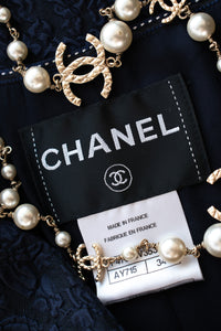 CHANEL 14C Dark Navy Black Camellia Silk Double Jacket 34 シャネル ダークネイビー ブラック カメリア シルク ダブル ジャケット 即発