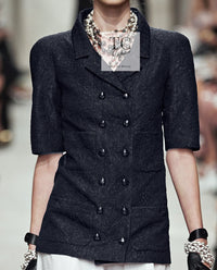 CHANEL 14C Dark Navy Black Camellia Silk Double Jacket 34 シャネル ダークネイビー ブラック カメリア シルク ダブル ジャケット 即発