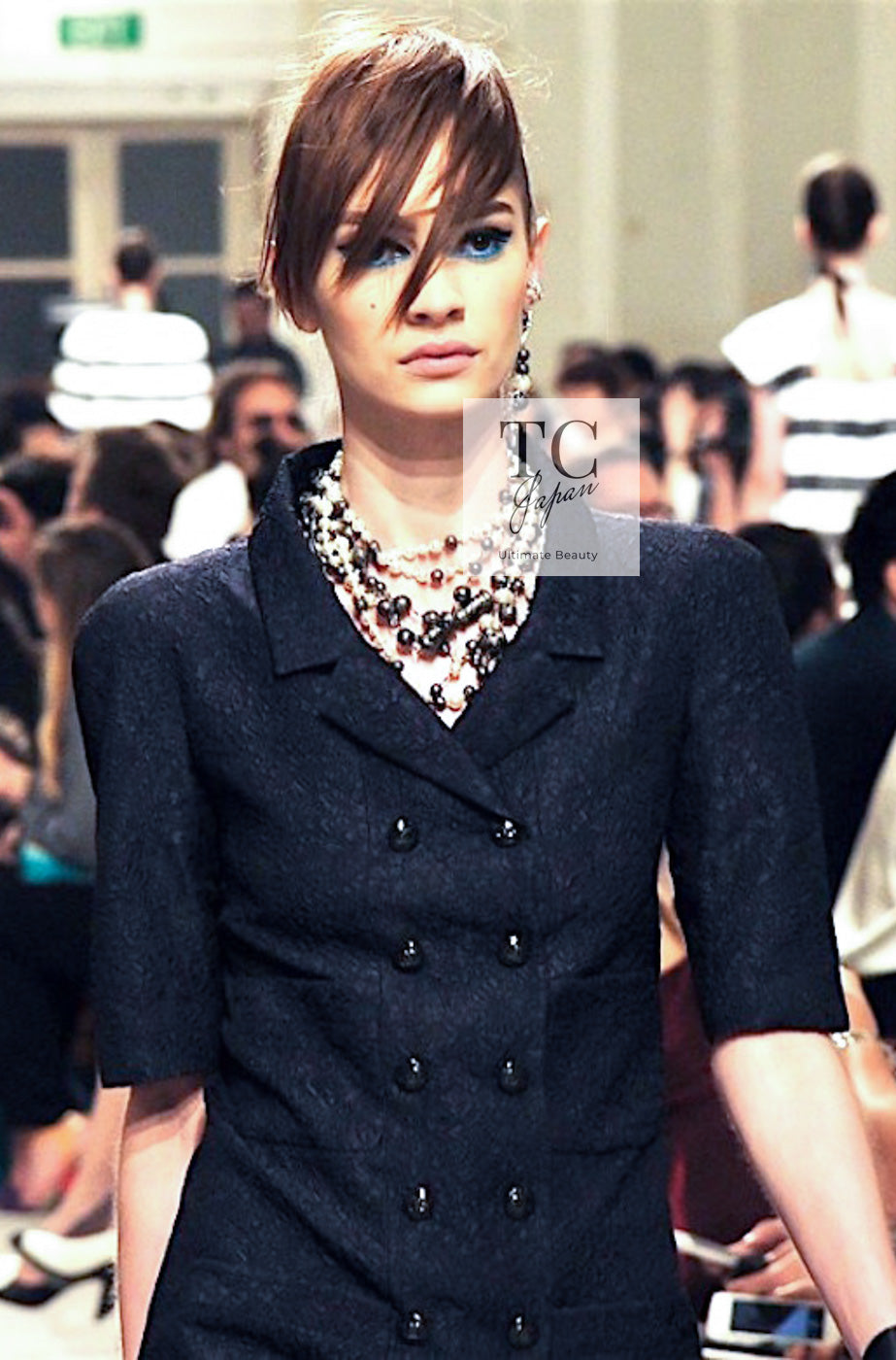 CHANEL 14C Dark Navy Black Camellia Silk Double Jacket 34 シャネル ダークネイビー ブラック カメリア シルク ダブル ジャケット 即発