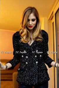 CHANEL 13C Black Ribbon Lesage Double Tweed Jacket 40 シャネル ブラック リボンテープ ロゴ ルサージュ ダブル ツイード ジャケット 即発