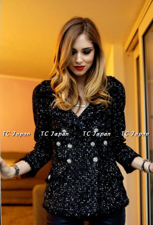 CHANEL 13C Black Ribbon Lesage Double Tweed Jacket 40 シャネル ブラック リボンテープ ロゴ ルサージュ ダブル ツイード ジャケット 即発