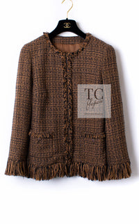 CHANEL 10A Brown Fringe Trimmed Jacket 34 38 シャネル ブラウン フリンジ トリム ジャケット 即発