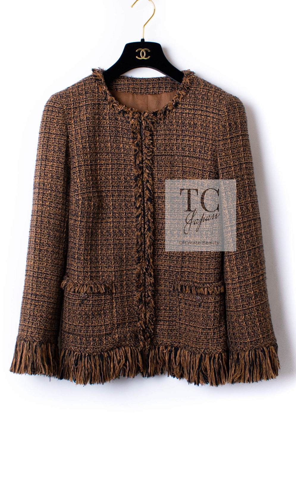 CHANEL 10A Brown Fringe Trimmed Jacket 34 38 シャネル ブラウン フリンジ トリム ジャケット 即発