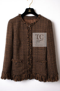 CHANEL 10A Brown Fringe Trimmed Jacket 34 38 シャネル ブラウン フリンジ トリム ジャケット 即発