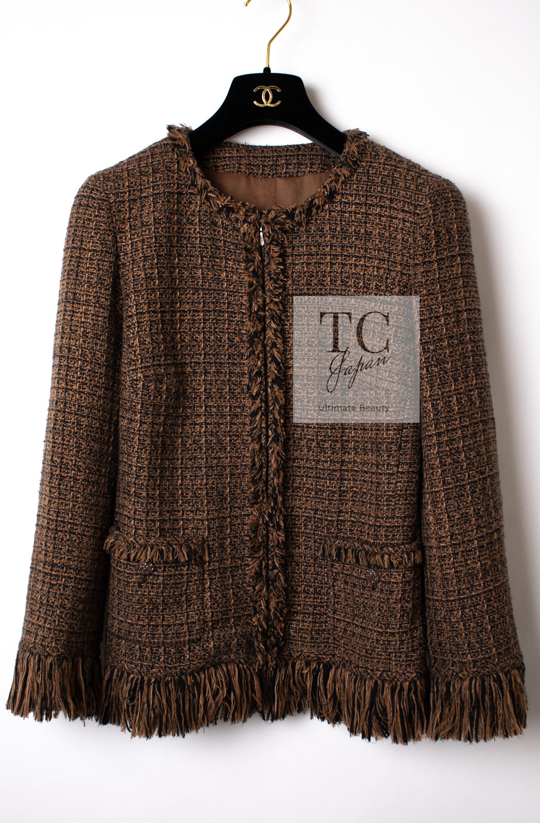 CHANEL 10A Brown Fringe Trimmed Jacket 34 38 シャネル ブラウン フリンジ トリム ジャケット 即発