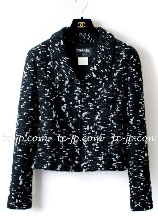 CHANEL 02A Black White Wool Tweed Jacket 42 シャネル ブラック ホワイト ウール ツイード ジャケット 即発