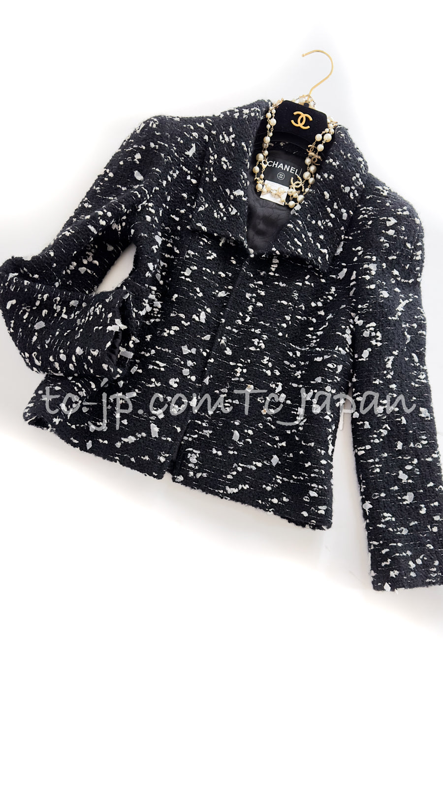 CHANEL 02A Black White Wool Tweed Jacket 42 シャネル ブラック ホワイト ウール ツイード ジャケット 即発