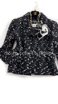 CHANEL 02A Black White Wool Tweed Jacket 42 シャネル ブラック ホワイト ウール ツイード ジャケット 即発
