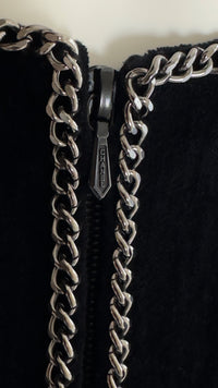 CHANEL 06PF Black Washed Velvet Silver Ribbon Trim Jacket 36 38 シャネル ブラック ベルベット リボン チェーン トリミング ジャケット 即発