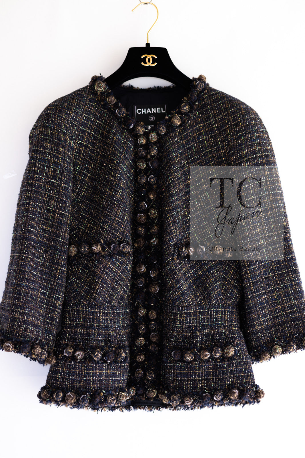 CHANEL 07PF Brown Navy Metallic Monte Carlo Tweed Jacket 36 シャネル モンテカルロ ブラウン ネイビー メタリック ツイード ジャケット 即発