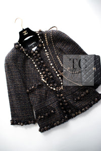 CHANEL 07PF Brown Navy Metallic Monte Carlo Tweed Jacket 36 シャネル モンテカルロ ブラウン ネイビー メタリック ツイード ジャケット 即発