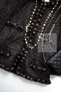 CHANEL 07PF Brown Navy Metallic Monte Carlo Tweed Jacket 36 シャネル モンテカルロ ブラウン ネイビー メタリック ツイード ジャケット 即発