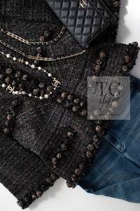 CHANEL 07PF Brown Navy Metallic Monte Carlo Tweed Jacket 36 シャネル モンテカルロ ブラウン ネイビー メタリック ツイード ジャケット 即発
