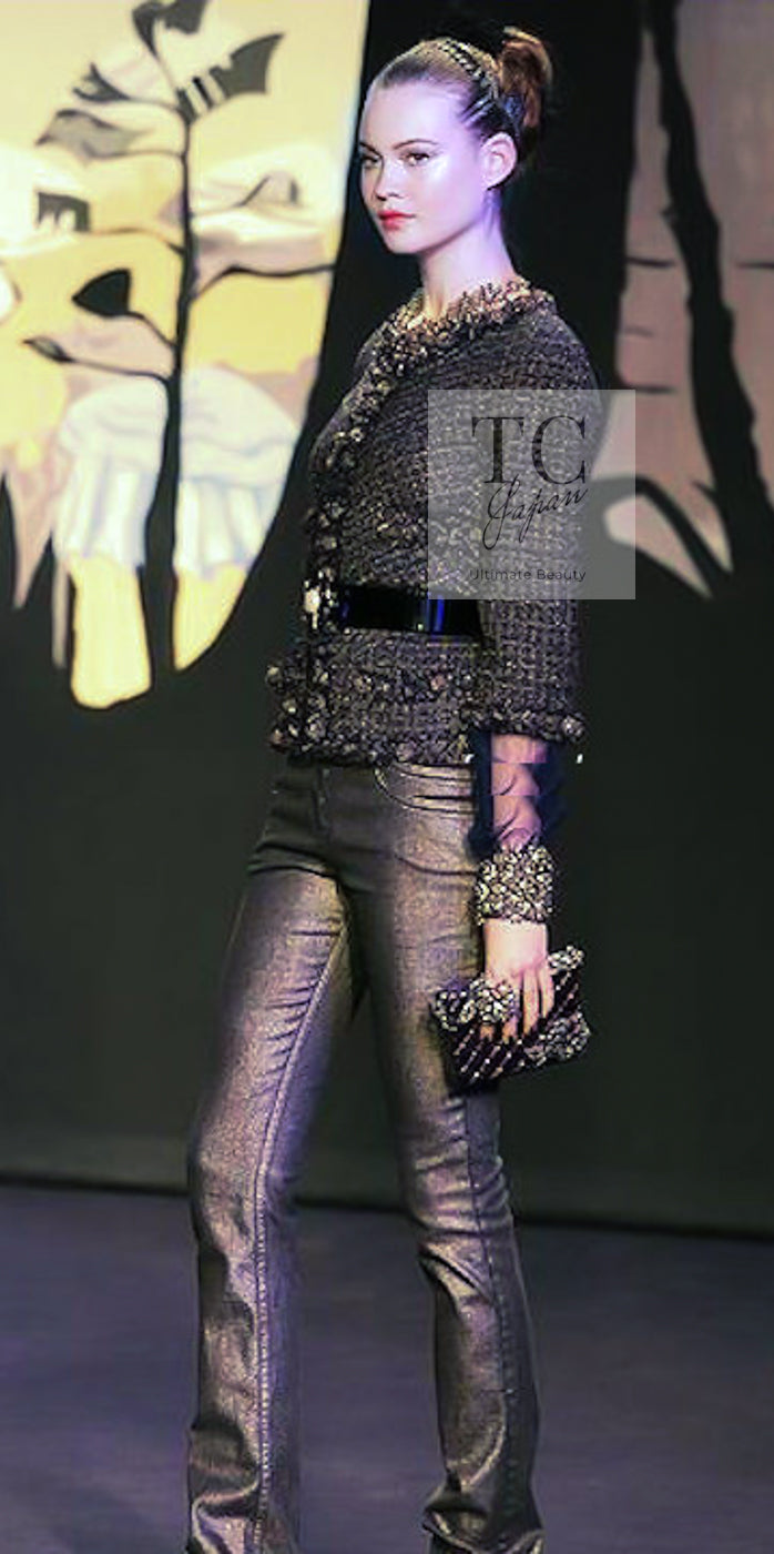 CHANEL 07PF Brown Navy Metallic Monte Carlo Tweed Jacket 36 シャネル モンテカルロ ブラウン ネイビー メタリック ツイード ジャケット 即発
