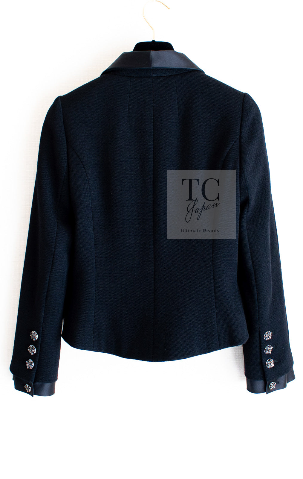 CHANEL 06PF Black Wool Silk Collar Gripoix Button Jacket 34 46 シャネル ブラック ウール シルク襟 グリポア 宝石ボタン ジャケット 即発