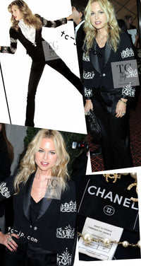 CHANEL 06PF Black Wool Silk Collar Gripoix Button Jacket 34 46 シャネル ブラック ウール シルク襟 グリポア 宝石ボタン ジャケット 即発