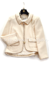 CHANEL 10C Ivory Cream Gold Line Trim Jacket 36 42 シャネル アイボリー クリーム ゴールド ライン トリム ジャケット 即発