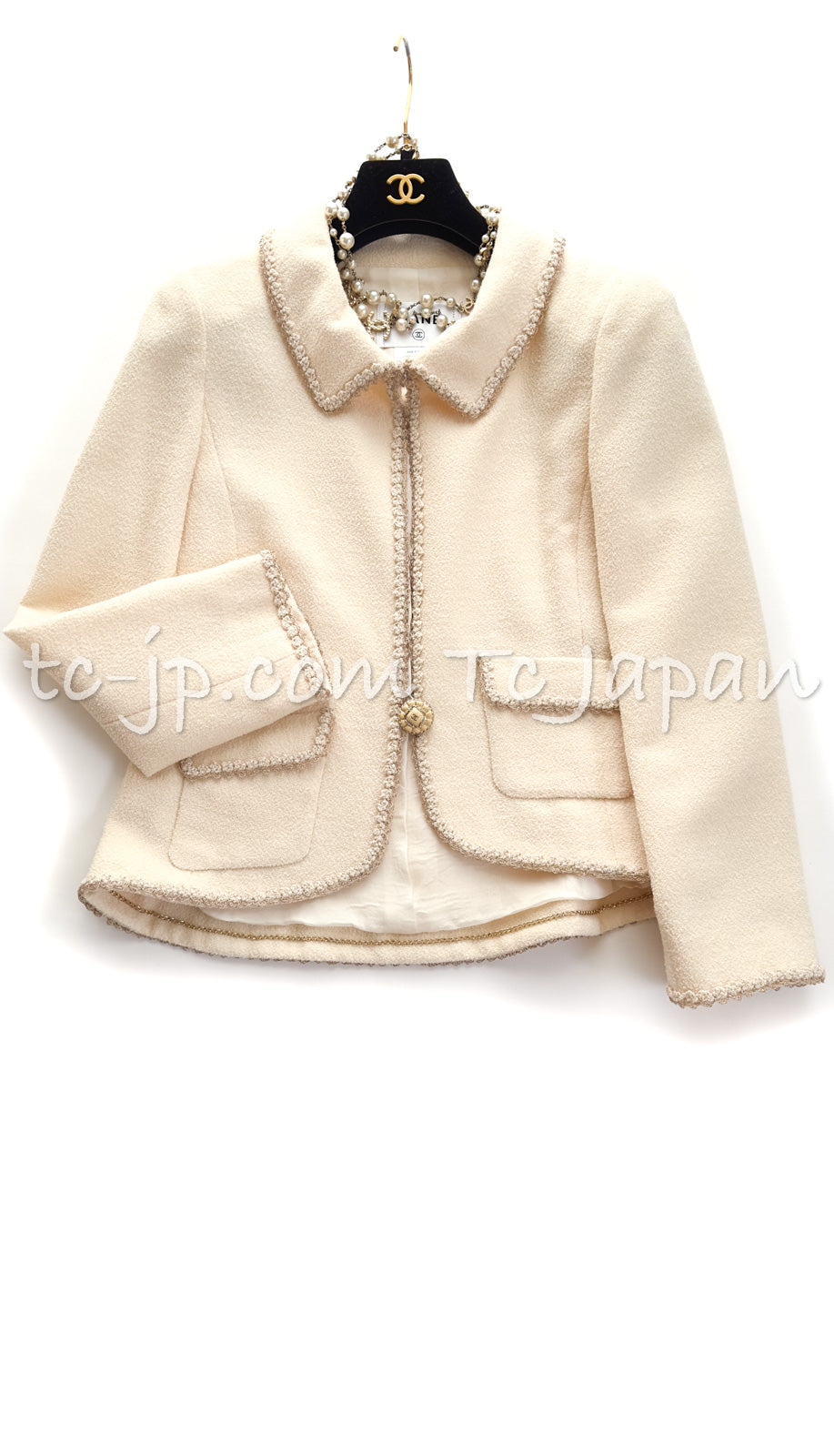 CHANEL 10C Ivory Cream Gold Line Trim Jacket 36 42 シャネル アイボリー クリーム ゴールド ライン トリム ジャケット 即発