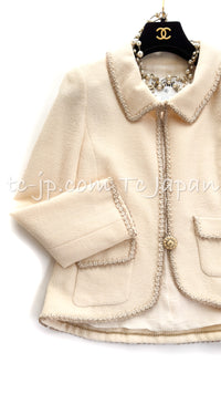 CHANEL 10C Ivory Cream Gold Line Trim Jacket 36 42 シャネル アイボリー クリーム ゴールド ライン トリム ジャケット 即発