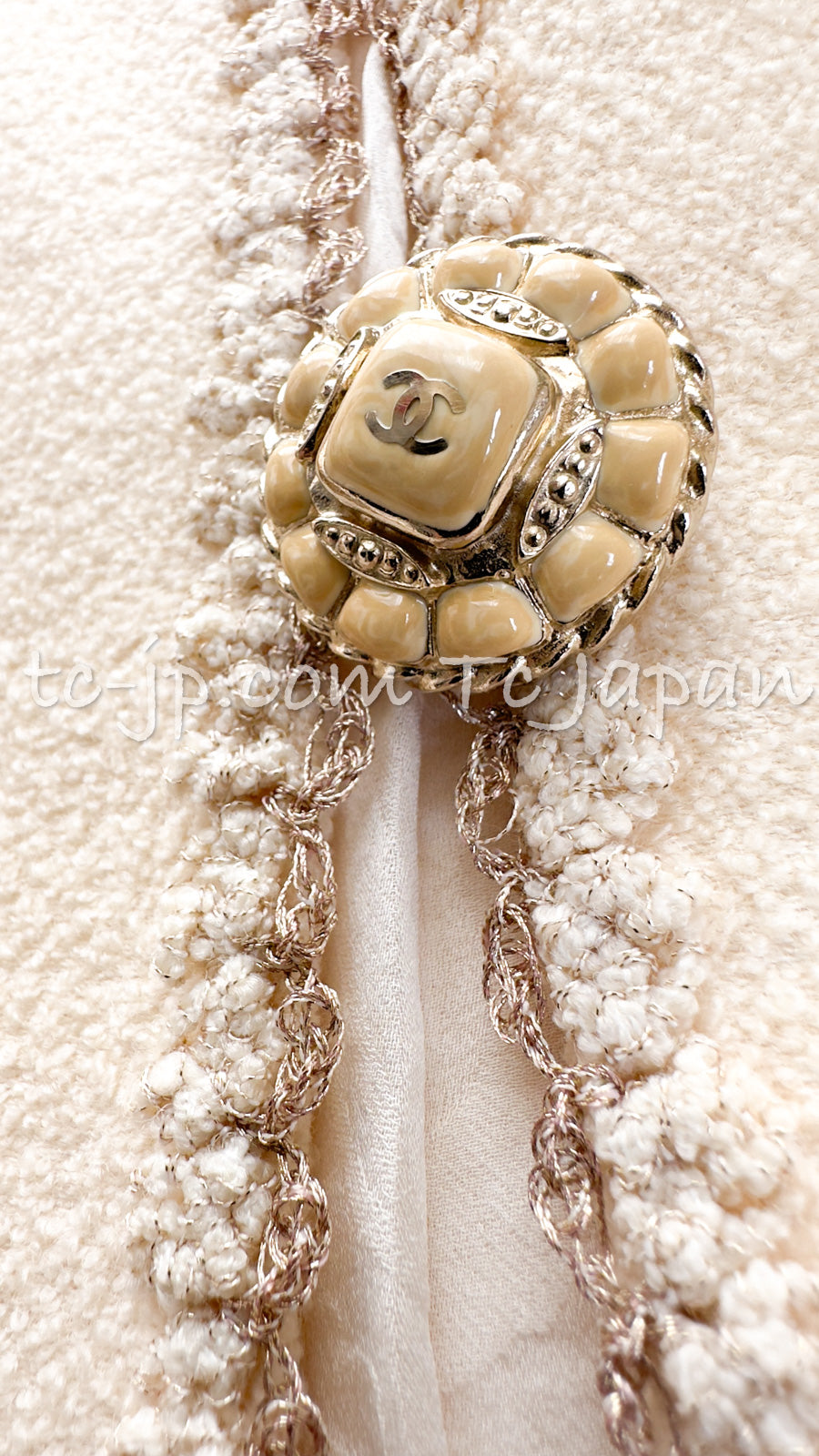 CHANEL 10C Ivory Cream Gold Line Trim Jacket 36 42 シャネル アイボリー クリーム ゴールド ライン トリム ジャケット 即発