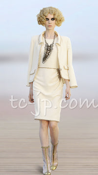 CHANEL 10C Ivory Cream Gold Line Trim Jacket 36 42 シャネル アイボリー クリーム ゴールド ライン トリム ジャケット 即発