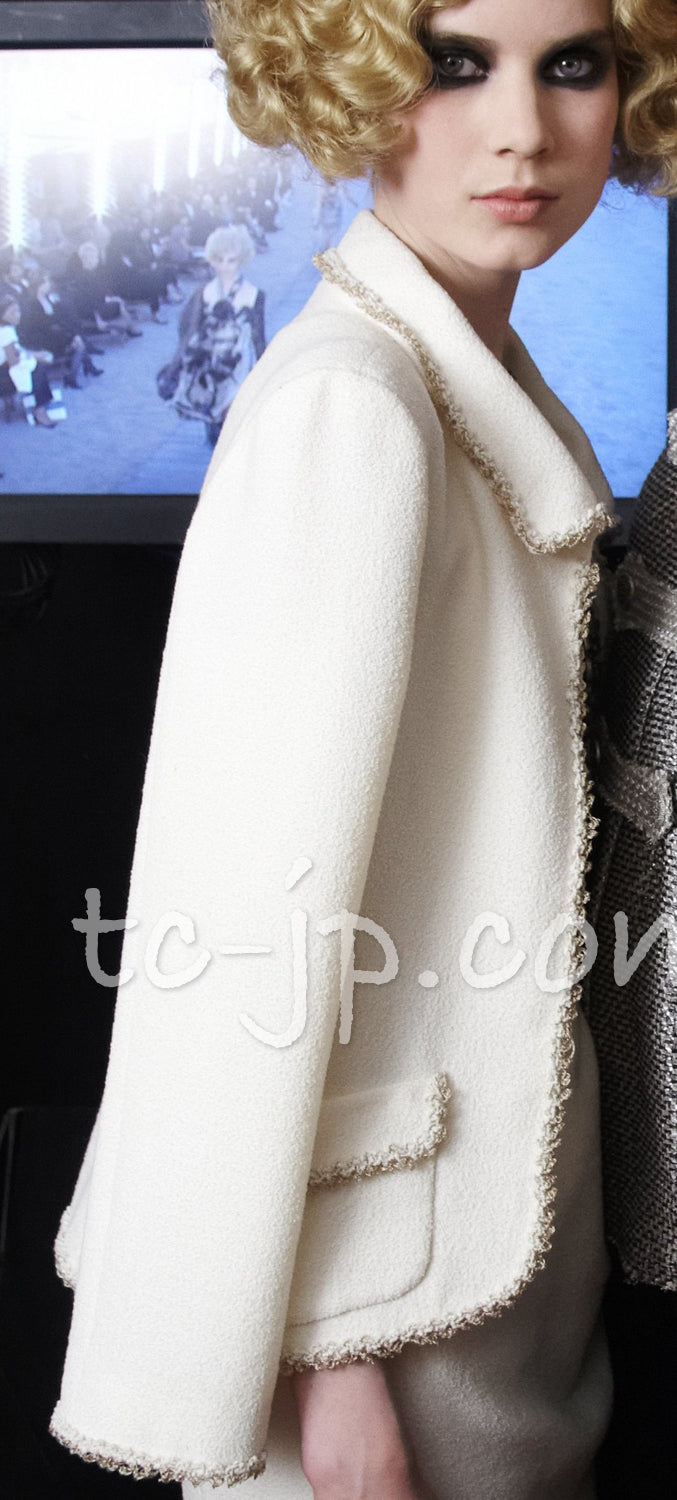 CHANEL 10C Ivory Cream Gold Line Trim Jacket 36 42 シャネル アイボリー クリーム ゴールド ライン トリム ジャケット 即発