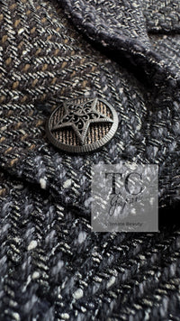 CHANEL 07PF Gray Silver Chevron Double Wool Tweed Jacket Coat 36 38 シャネル グレー シルバー シェブロン ダブル ウール ツイード ジャケット コート 即発
