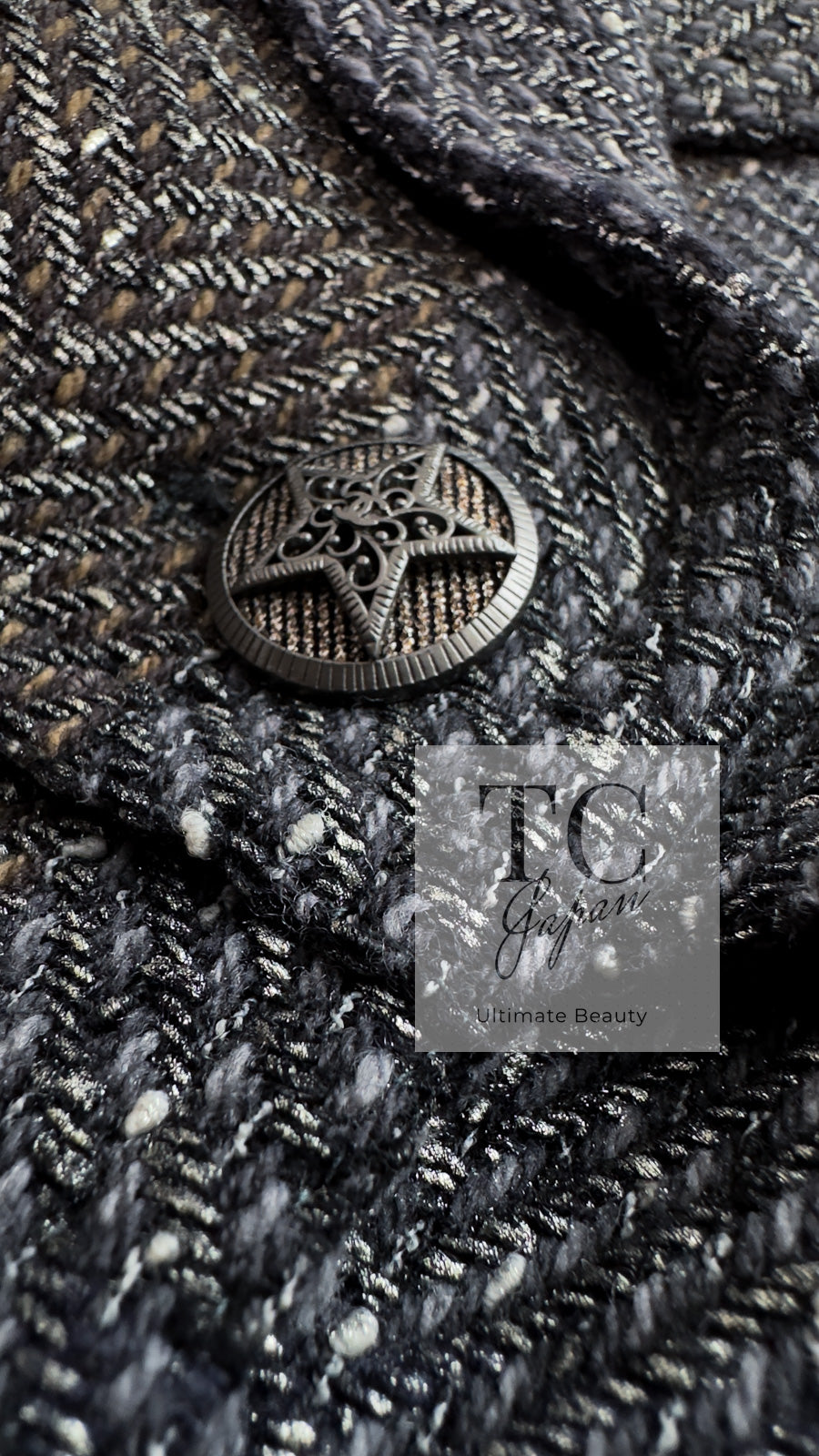 CHANEL 07PF Gray Silver Chevron Double Wool Tweed Jacket Coat 36 38 シャネル グレー シルバー シェブロン ダブル ウール ツイード ジャケット コート 即発