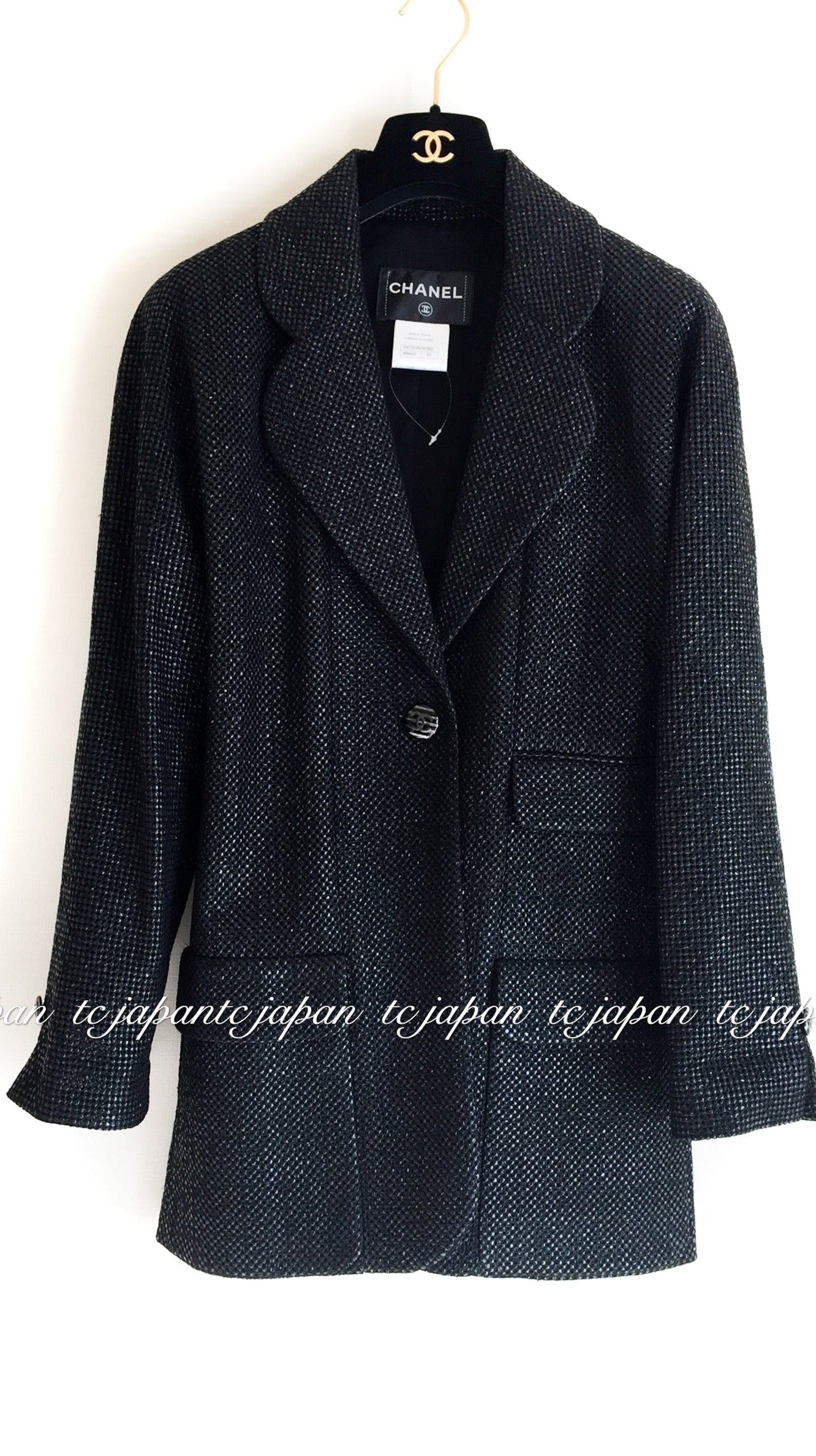 CHANEL 14C Black Metallic Tweed Jacket 42 シャネル メンズも ブラック メタリック ジャケット 即発