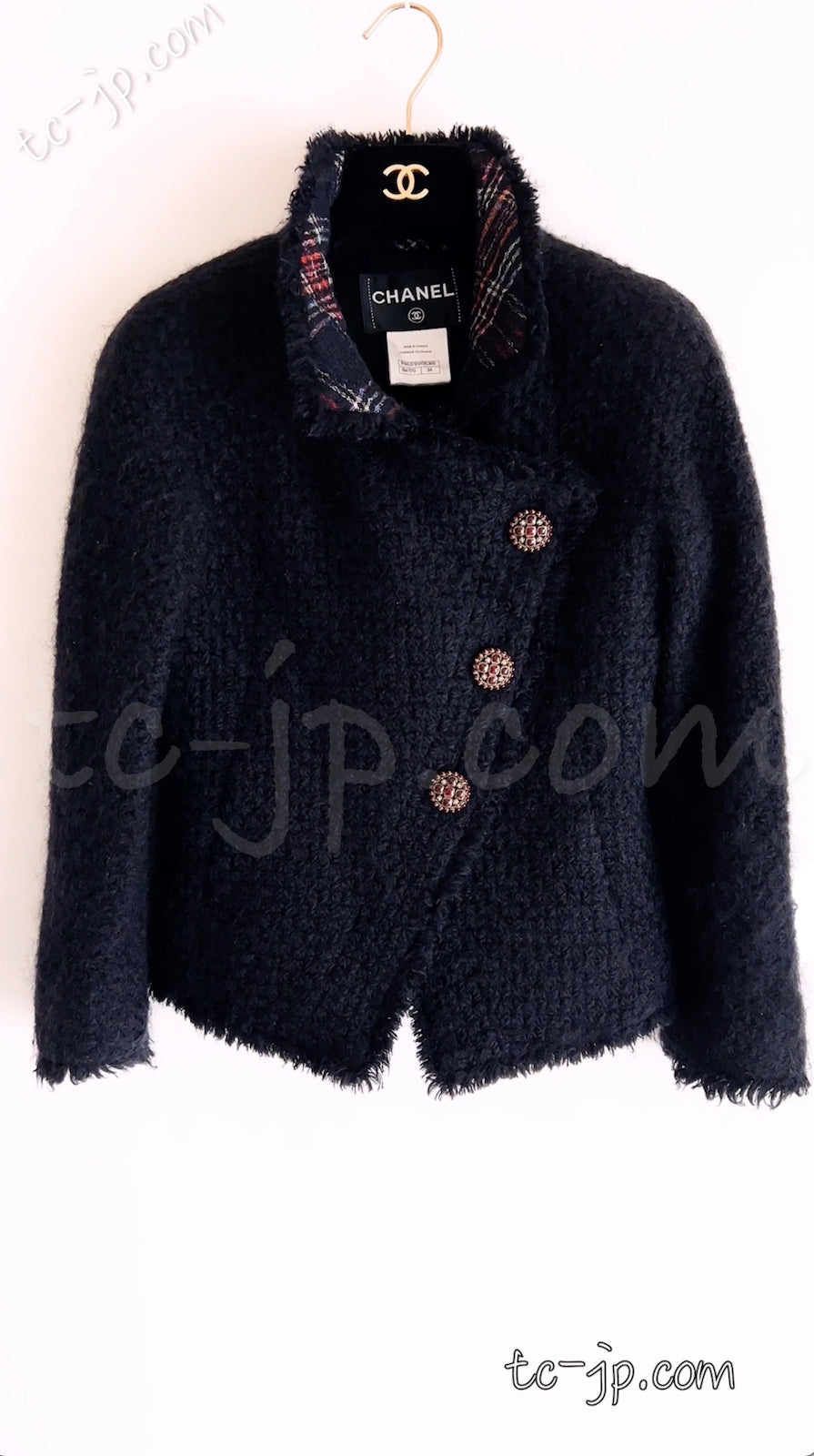 CHANEL 13PF Black Tartan Check Tweed Jacket 34 36 40 シャネル ブラック タータンチェック ツイード ジャケット 即発