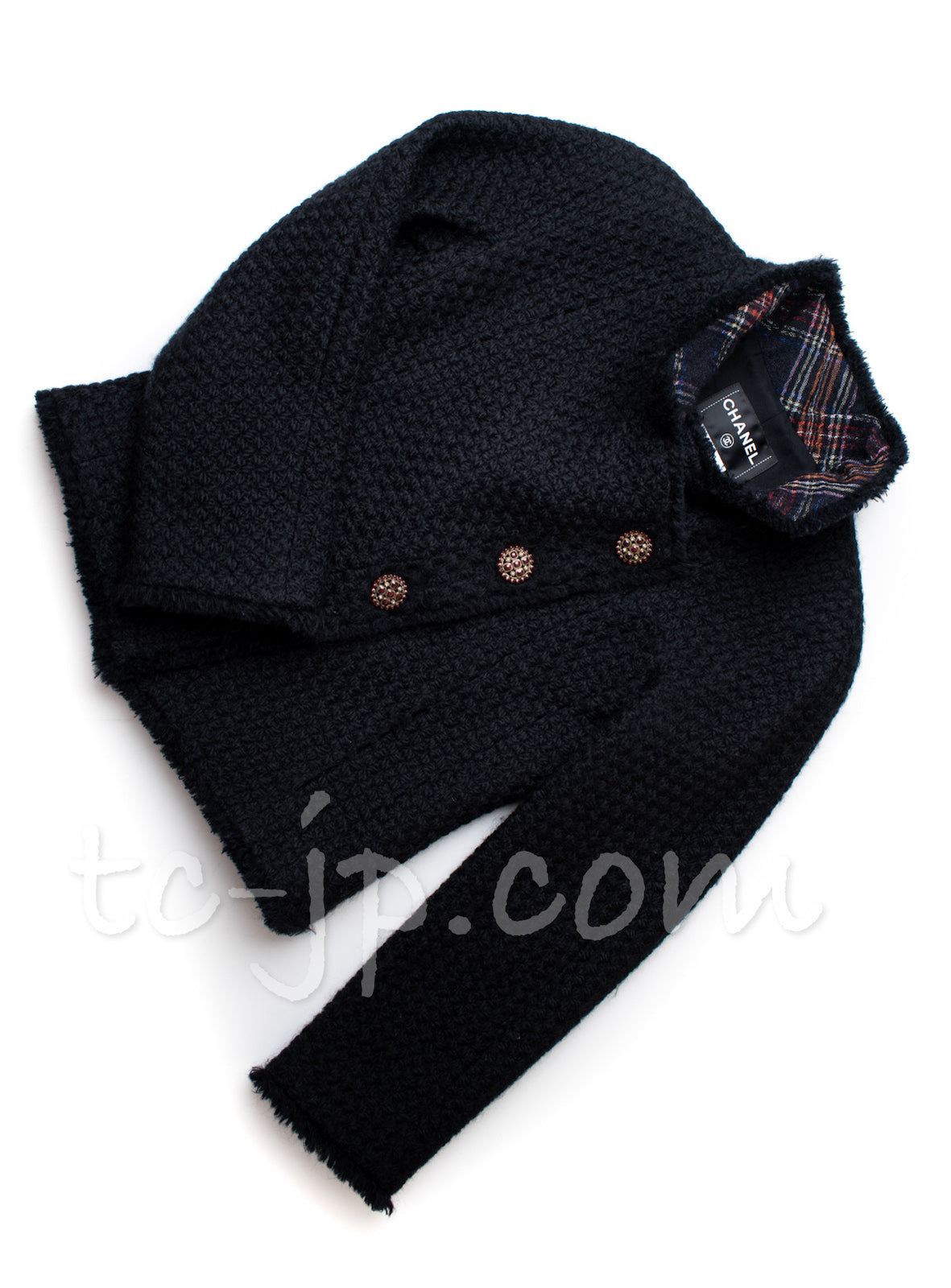 CHANEL 13PF Black Tartan Check Tweed Jacket 34 36 40 シャネル ブラック タータンチェック ツイード ジャケット 即発