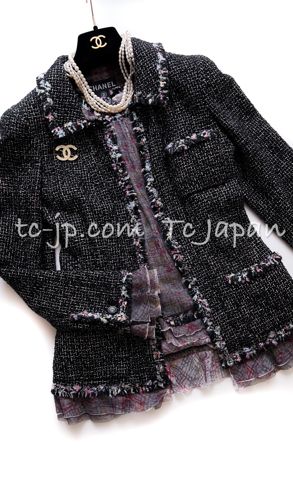 CHANEL 05C $6.5K 57Th NY Limited Collection Silk Wool Tweed Jacket 36 38 40 シャネル NY 57番街 限定 シルク ウール フリル ツイード ジャケット 即発