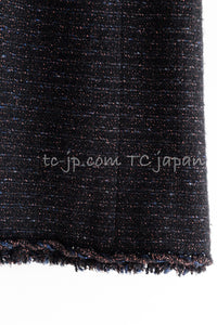 CHANEL 07PF Black Blue Metallic Braid Trim Wool Cashmere Tweed Dress 36 シャネル ブラック ブルー メタリック ブレイドトリム ウール カシミア ツイード ワンピース 即発