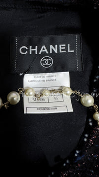 CHANEL 07PF Black Blue Metallic Braid Trim Wool Cashmere Tweed Dress 36 シャネル ブラック ブルー メタリック ブレイドトリム ウール カシミア ツイード ワンピース 即発