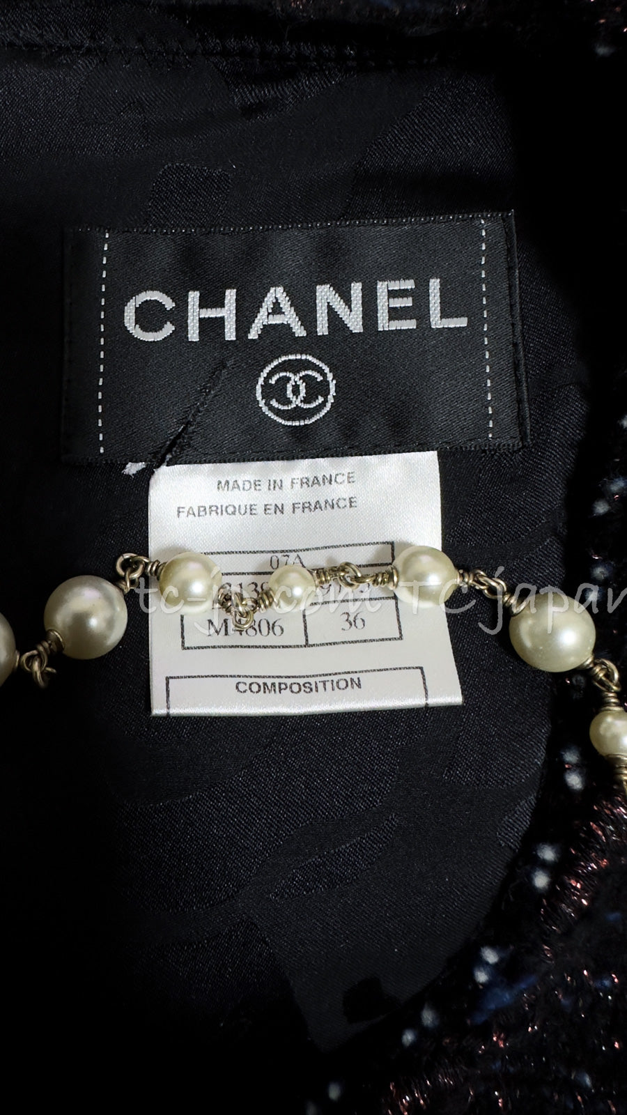 CHANEL 07PF Black Blue Metallic Braid Trim Wool Cashmere Tweed Dress 36 シャネル ブラック ブルー メタリック ブレイドトリム ウール カシミア ツイード ワンピース 即発