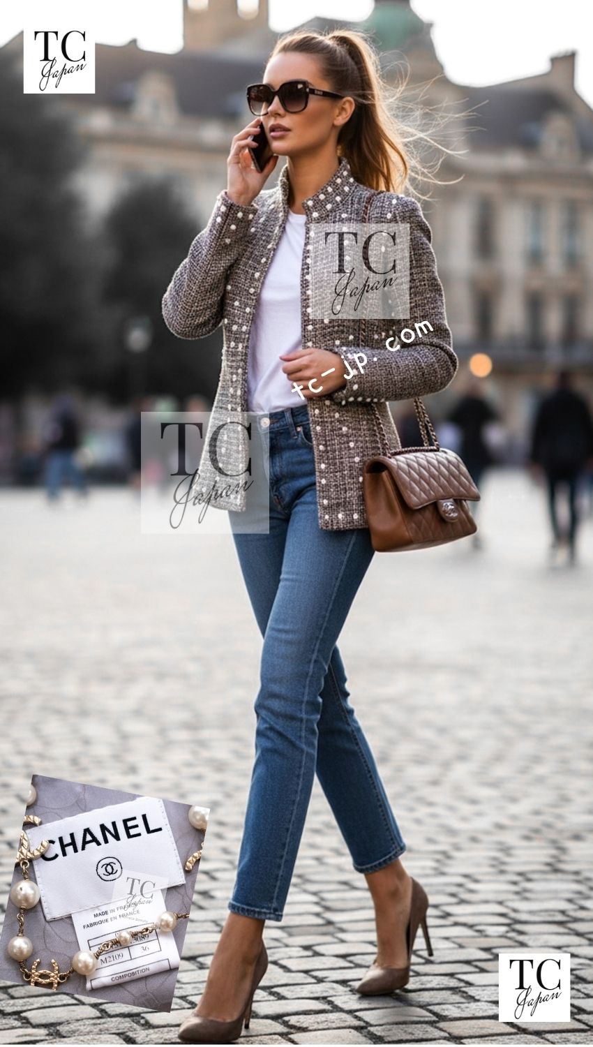CHANEL Jacket 03A Gray Multicolor White Studded Stand Collar Tweed
