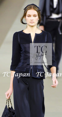 CHANEL 06A Black Wool Silk Ribbon Collarless Jacket Audrey Hepburn 38 シャネル ブラック ウール シルク リボン ノーカラー ジャケット オードリー ヘップバーン 即発