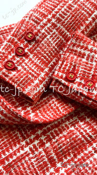 CHANEL 97S Vintage Red White Checked Wool Mohair Tweed Coat Jacket 36 38 シャネル ヴィンテージ レッド ホワイト ウール プードル モヘア ツイード コート ジャケット 即発