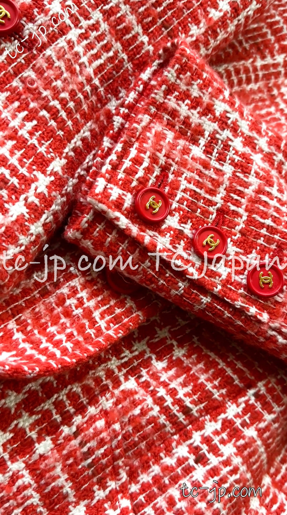 CHANEL 97S Vintage Red White Checked Wool Mohair Tweed Coat Jacket 36 38 シャネル ヴィンテージ レッド ホワイト ウール プードル モヘア ツイード コート ジャケット 即発