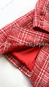 CHANEL 97S Vintage Red White Checked Wool Mohair Tweed Coat Jacket 36 38 シャネル ヴィンテージ レッド ホワイト ウール プードル モヘア ツイード コート ジャケット 即発