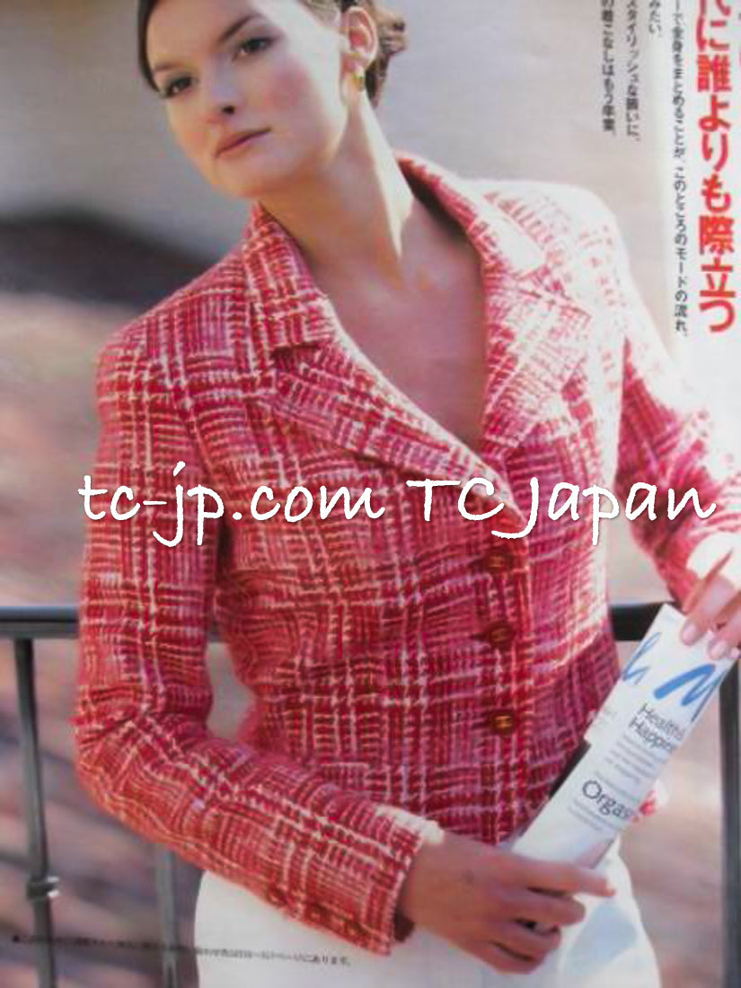 CHANEL 97S Vintage Red White Checked Wool Mohair Tweed Coat Jacket 36 38 シャネル ヴィンテージ レッド ホワイト ウール プードル モヘア ツイード コート ジャケット 即発