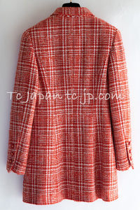 CHANEL 97S Vintage Red White Checked Wool Mohair Tweed Coat Jacket 36 38 シャネル ヴィンテージ レッド ホワイト ウール プードル モヘア ツイード コート ジャケット 即発