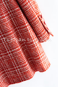 CHANEL 97S Vintage Red White Checked Wool Mohair Tweed Coat Jacket 36 38 シャネル ヴィンテージ レッド ホワイト ウール プードル モヘア ツイード コート ジャケット 即発