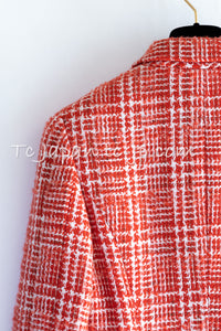 CHANEL 97S Vintage Red White Checked Wool Mohair Tweed Coat Jacket 36 38 シャネル ヴィンテージ レッド ホワイト ウール プードル モヘア ツイード コート ジャケット 即発